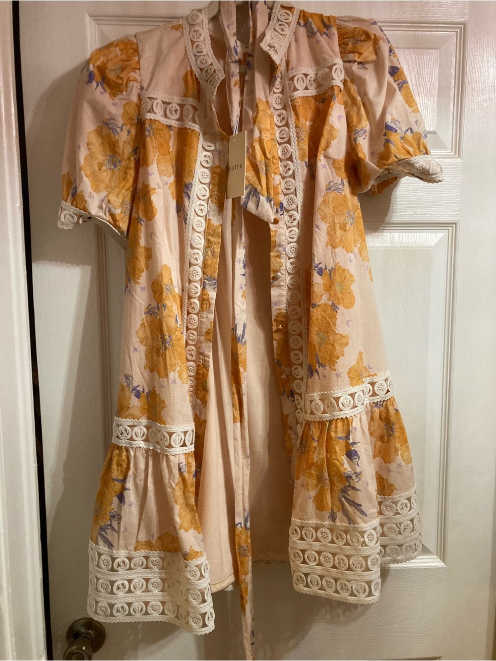 entro Peach and Yellow Floral Lace-Trim Dress